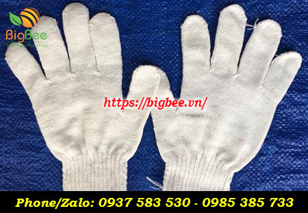 găng tay lao động sợi len poly màu trắng