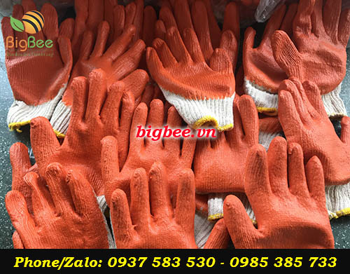 Găng tay len nhúng nhựa 1 mặt màu cam của BigBee