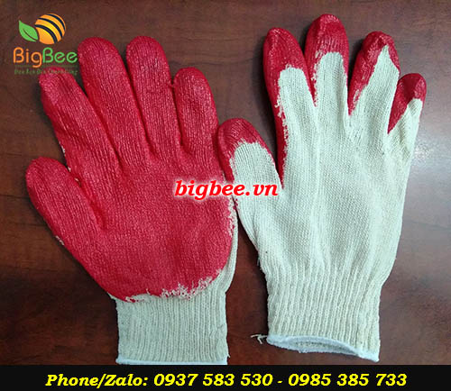 Găng tay len nhúng nhựa 1 mặt màu đỏ của BigBee